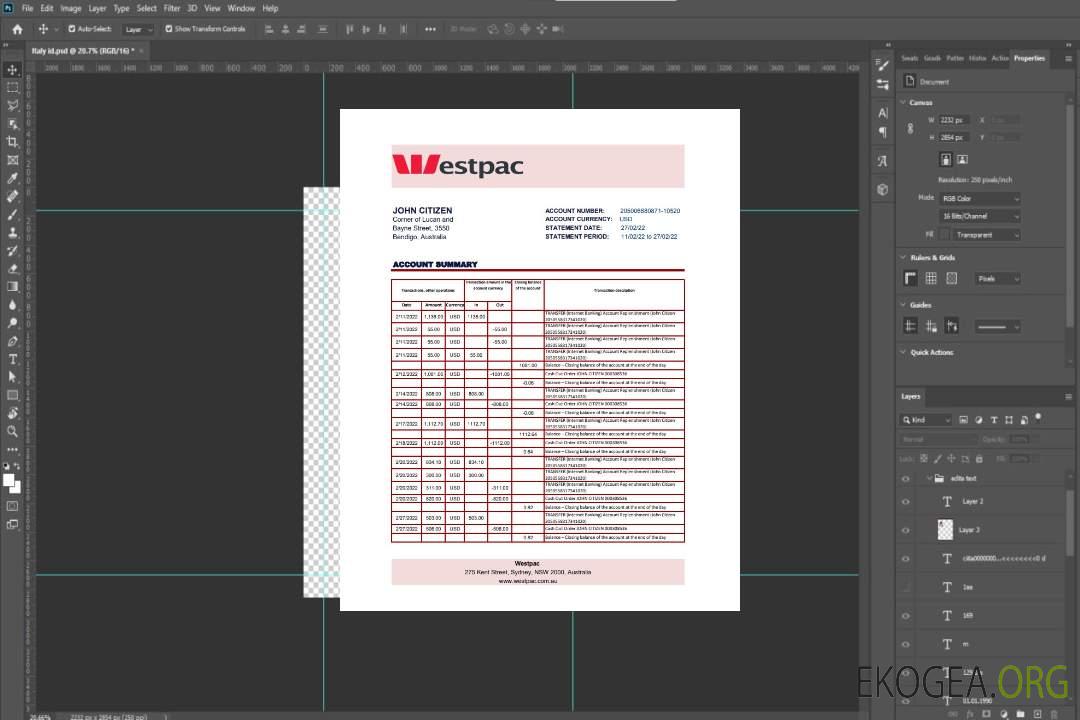 Australie Relevé bancaire Westpac xls template
